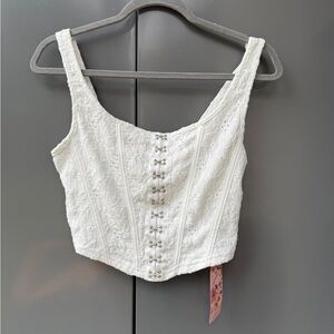 V Shein White Lace Corset Top Cropped Size XS